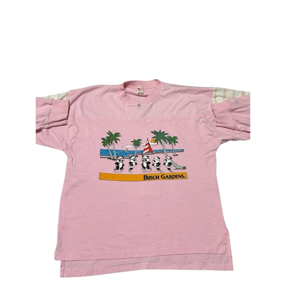 Vintage 90s Busch Gardens T Shirt Womens Large Pink USA Made Panda Y2K Top